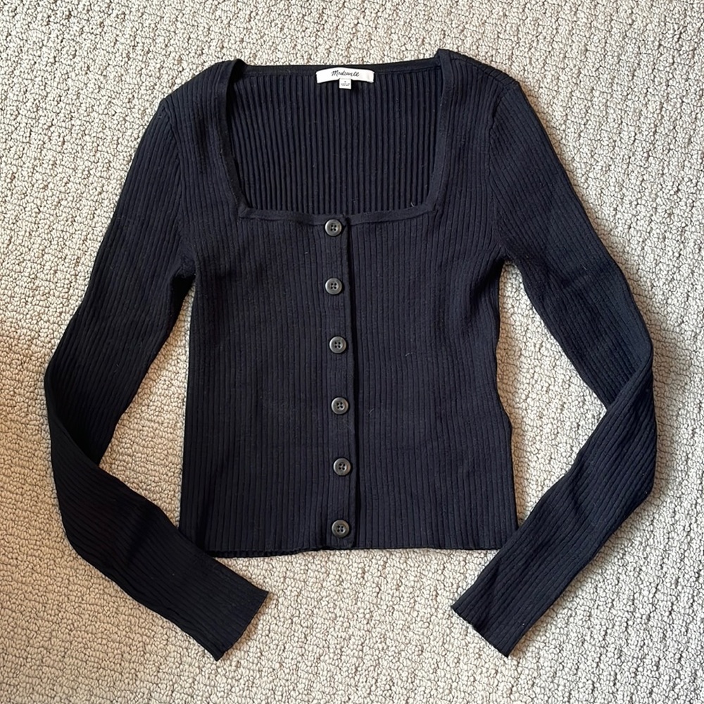 Madewell Rosseau Square-Neck Crop Cardigan Top - S